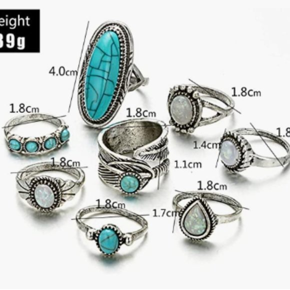 Jewelry | 8 Pcs Bohemian Turquoise Joint Knuckle Rings Set | Poshmark